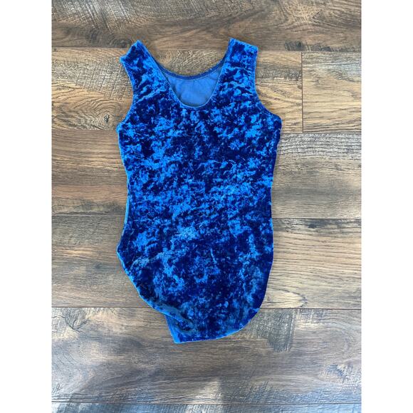 Girls Crushed Blue Velvet Sleeveless Leotard w/ Silver Shooting Star (CL/10-12) - Picture 3 of 3